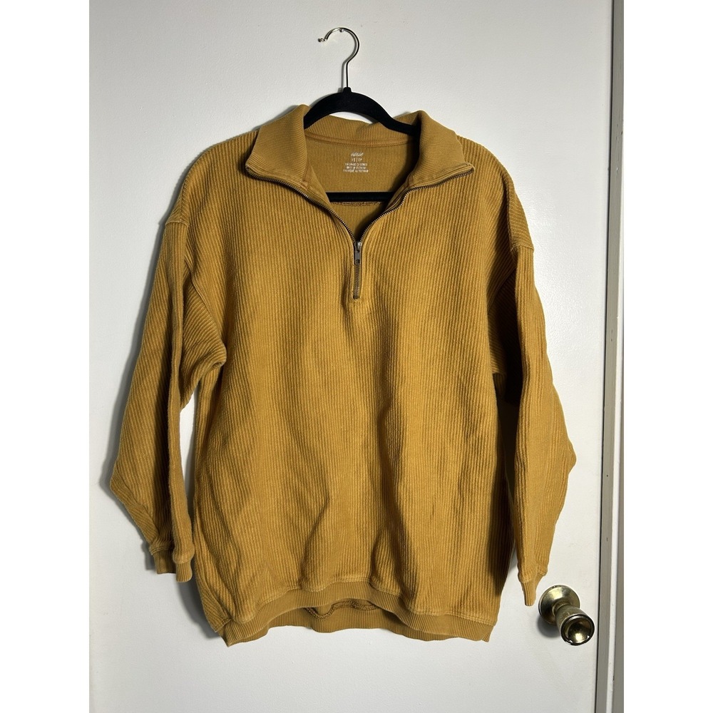 Aerie  Womans Oversized Ribbed Quarter-Zip Pullover - Mustard Yellow -‎ Size XS